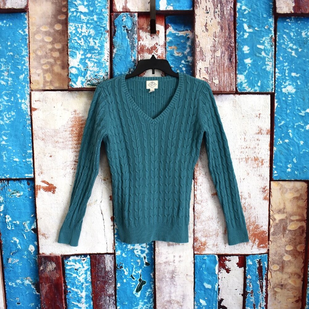 Women's St John's Bay Sweater Crochet V-Neck Long Sleeve SIZE LT Teal PRE-OWNED
